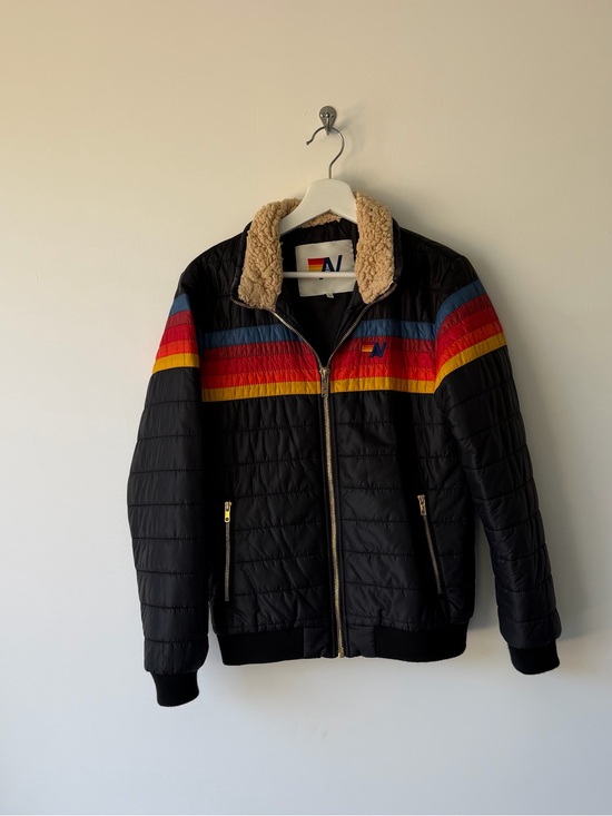 Aviator Nation Jackets & Blazers - Aviator Nation Women’s Quilted Jacket with Multicolor Stripe and Sherpa Collar